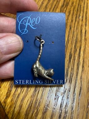 Sterling Silver Stretching Cat Charm - Silver